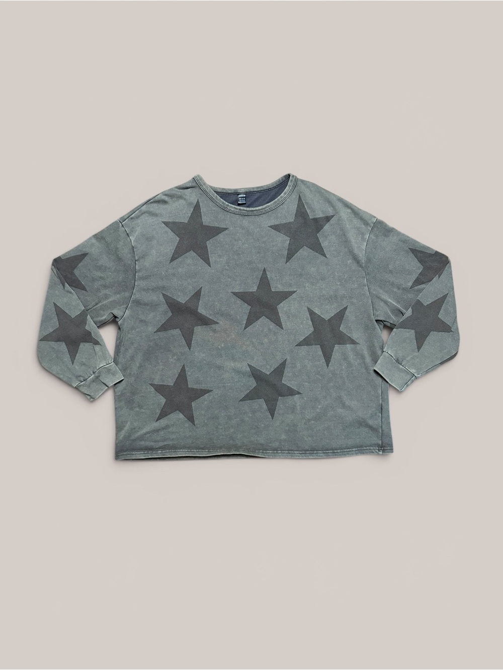 Grey and Black Washed Star Print Oversized Long Sleeve Tee